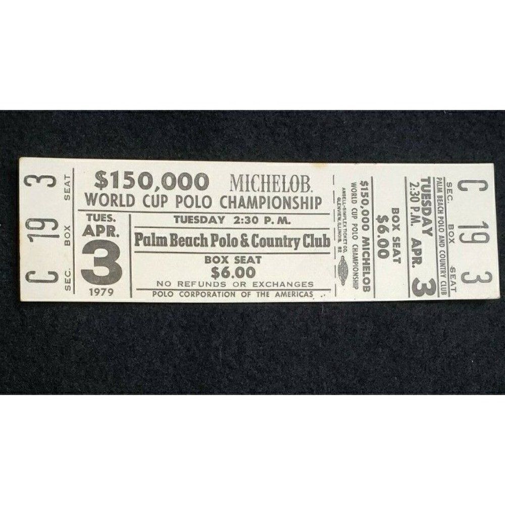 1979 Vintage Michelob World Cup Polo Championship Ticket Stub Palm Beach FL 70s